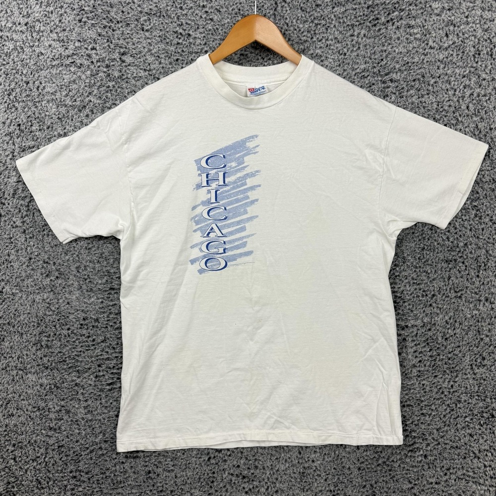 Vintage '94 Chicago Skyline Shirt Mens XL White Graphic Tee Hanes 90s USA